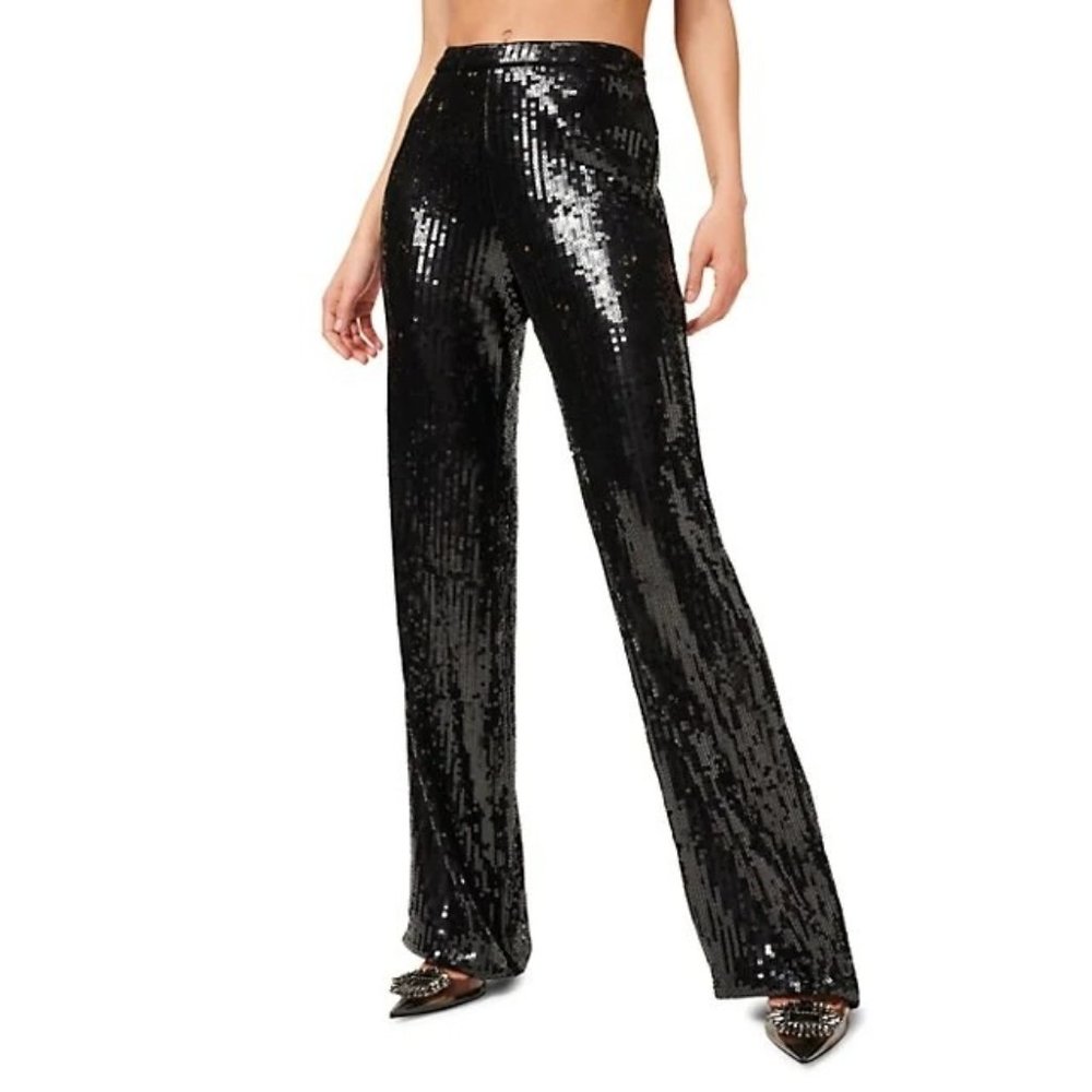 Good American Black Sequined Wide Leg Pants Size XL